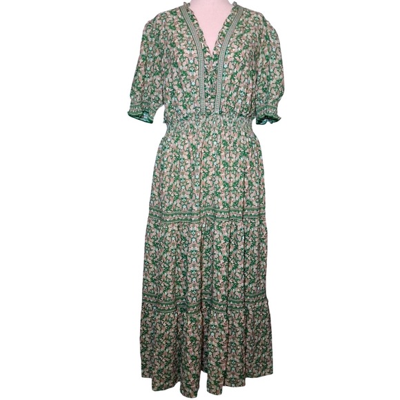 Max Studio London Dresses & Skirts - NWT Max Studio London Green Floral Smocked Tiered Maxi Dress 1X Boho Feminine
